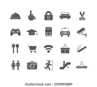 Set of Public navigation filled icons isolated on white background.