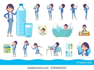 A set of Public relations women drinking water.It's vector art so easy to edit.