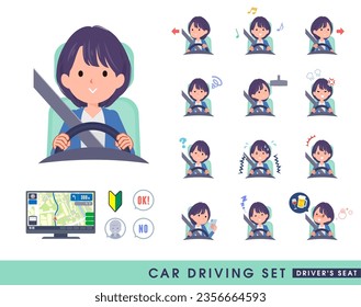 A set of Public relations women driving a car(driving seat).It's vector art so easy to edit.