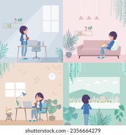 A set of Public relations women relaxing in the room.  It's vector art so easy to edit.