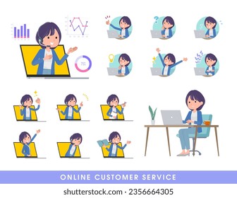 A set of Public relations women serving customers online.It's vector art so easy to edit.
