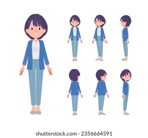 A set of Public relations women standing.Front, side and back angles.It's vector art so easy to edit.