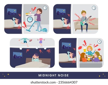 A set of Public relations women suffering from the noise of their neighbors.It's vector art so easy to edit.