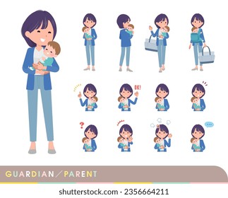 A set of Public relations women who are guardian of baby.It's vector art so easy to edit.