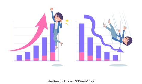 A set of Public relations women who express performance up and performance down.It's vector art so easy to edit.