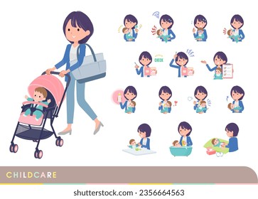 A set of Public relations women who take care of their baby.It's vector art so easy to edit.