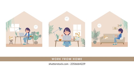 A set of Public relations women working from home. It's vector art so easy to edit.