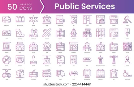 Set of public services icons. Gradient style icon bundle. Vector Illustration
