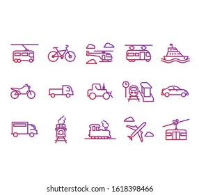 Set of Public Transport Related Vector Line Icons.Vector elements, ready to use. EPS10
Contains such Icons as Truck, Tram, Trolley, Sailboat, powerboat, Airplane and more. 
