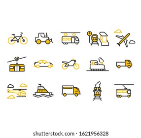 Set of Public Transport Related Vector Line Icons.