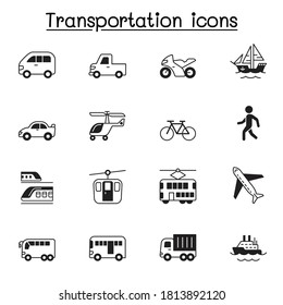 Set of Public transport Related Vector Icons. Contains such Icons as, train, car, bicycle, boat, yacht, truck, bus, walking, plane, helicopter, railway, motorcycle and more.
