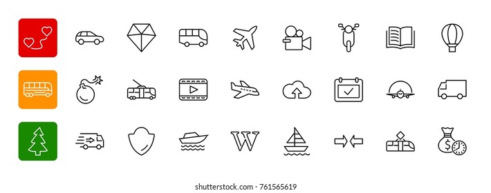 Set of Public Transport Related Vector Line Icons.  