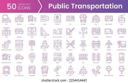 Set of public transportation icons. Gradient style icon bundle. Vector Illustration
