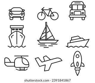 Set of public transportation Icons or Simple line art style icons pack