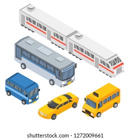 Set Public Transportation Isometric Vector Illustration