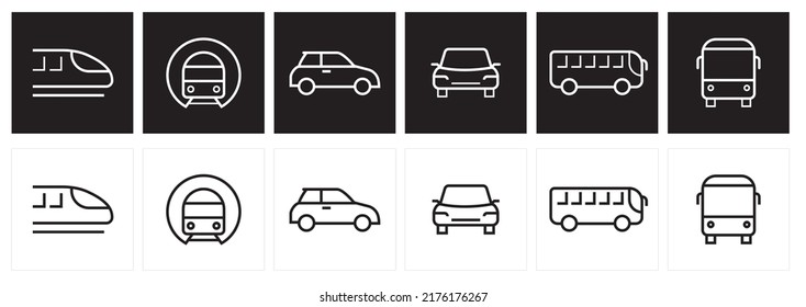 Conjunto de icono y símbolo lineal de transporte público. Pictogramas de transporte público.