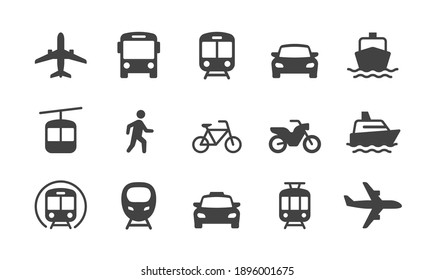  Set Public Transportation related icons  Minimal flat graphic transport symbol 
