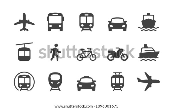  Set of Public Transportation related
icons. Minimal flat graphic transport
symbol.