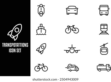 Set of Public Transportation Thin Line Icons