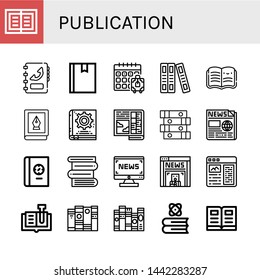 Set of publication icons such as Book, Phone book, Booking, Open book, Manual Newspaper, Books, News, Article , publication