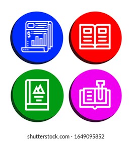 Set of publication icons. Such as Newspaper, Open book, Book , publication icons