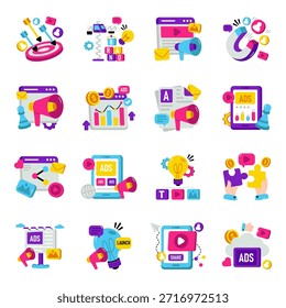 Conjunto de Ilustraciones planas de publicidad