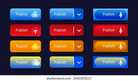 Set of publish icons button design. Colorful publish button pack for website, ads, UI, and project. vector