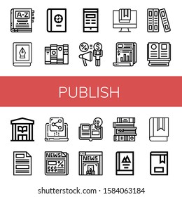 Set of publish icons. Such as Dictionary, Book, Share, Newspaper, Books, Library, Press, News , publish icons