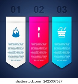 Set Pudding custard, Spoon and Ice cream bowl. Business infographic template. Vector