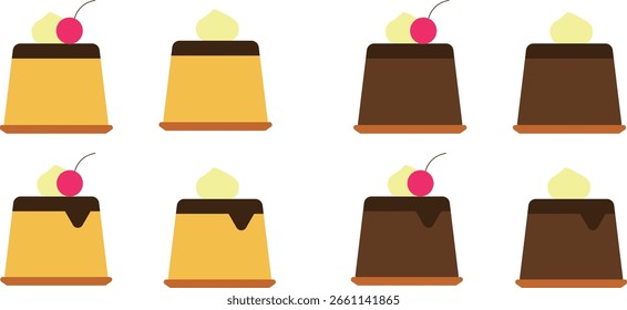 Set of pudding icon illustrations with whipped cream