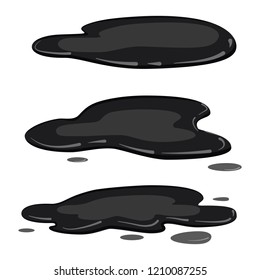 Set puddle, black colour, liquid, vector, cartoon style, isolated, illustration, on a white background