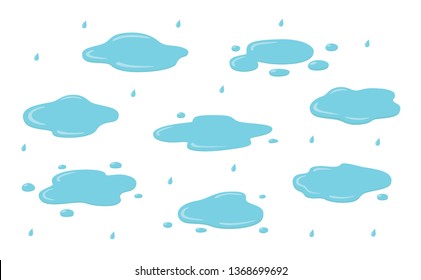 Set puddle, liquid, vector, cartoon style, isolated, illustration