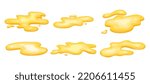 Set of puddle of yellow oil isolated. Honey, urine or gasoline gold liquid. Cartoon style vector illustration.