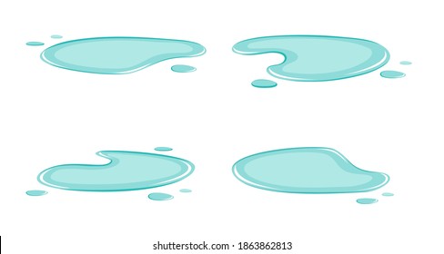Set of puddles, liquid, cartoon style isolated on white background. Vector illustration