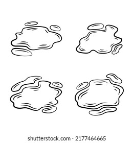 Set of puddles, vector illustration, on a white background, linear puddles, doodle