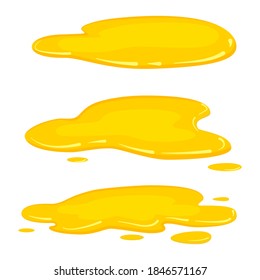 Set Puddles yellow oil, olive oil, honey, liquid gold, vector, cartoon style, isolated, illustration, on a white background