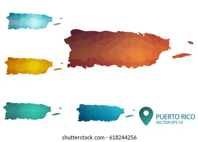 Set of Puerto Rico maps. Bright gradient map of country in low poly style. Multicolored country map in geometric style for your infographics. Vector illustration eps 10.