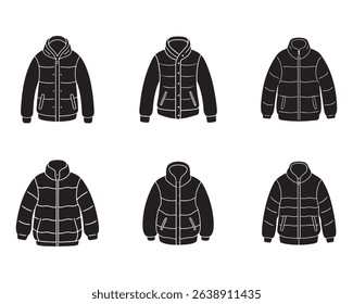 set of puffer jacket sketch icon silhouette vector illustration
