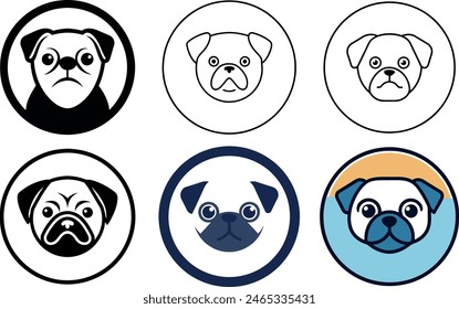 set of  pug dog faces