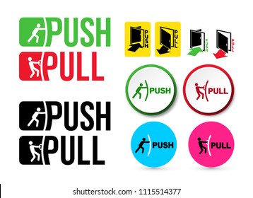 Set of Pull or Push door signs. Handle to open doors. Vector illustration. Isolated on white background