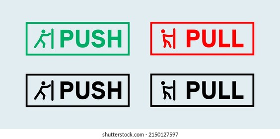 Set of pull or push door signs. Vector push and pull icon sticker design concept.