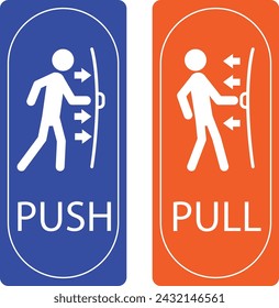 Satz von Pull- oder Push-Türschildern. Handle to
Türen öffnen. Vektorgrafik. Isoliert auf
Weißer Hintergrund. Push-Tür-Symbol und Pull
Türsymbol. Aufkleber für Türschilder ziehen oder schieben.