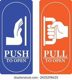 Satz von Pull- oder Push-Türschildern. Handle to
Türen öffnen. Vektorgrafik. Isoliert auf
Weißer Hintergrund. Push-Tür-Symbol und Pull
Türsymbol. Aufkleber für Türschilder ziehen oder schieben.