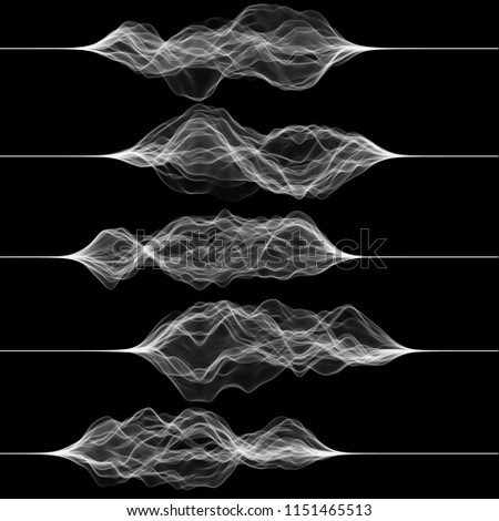 Set of pulsation or vibration graphics. Music or noise signal. Vector illustration of generative art.