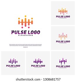 Set of Pulse logo design concept vector. People Beat logo Template Vector.