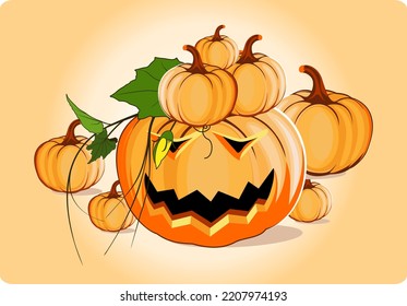 set pumpkin background, Happy Halloween holiday. for your design for the holiday Halloween, set pumpkin Vector illustration.