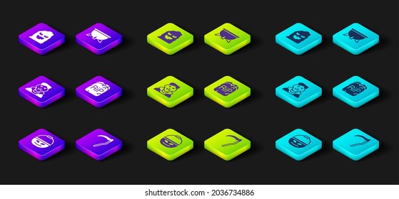 Set Pumpkin basket for sweets, Scythe, Vampire, Tombstone with RIP written, Halloween witch cauldron and Funny and scary ghost mask icon. Vector