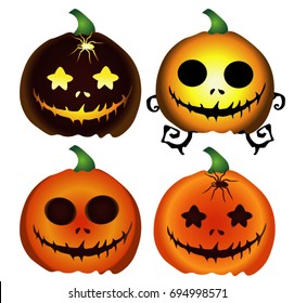 Set Pumpkin cartoon on white background