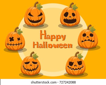 Set of Pumpkin cartoon vector Halloween on background.Vector illustration.
