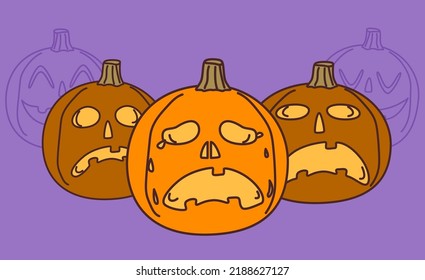 Set of pumpkin character group with funny sad face emotion for holiday Halloween decoration